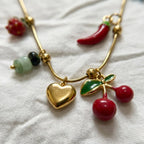Gold Plated Charm Necklace for Women | Heart, Cherry, Starfish & Fruit Charms Chain | Colorful Trendy Pendant Necklace | Fashion Jewelry for Girls