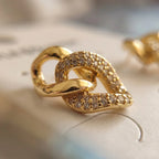 Gold Plated Interlinked Geometric Stud Earrings for Women | Crystal Embedded Designer Earrings | Trendy Fashion Jewelry | Party Wear Earrings for Girls & Women