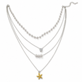 Ocean Pearl Layered Necklace for Women | Multi Layer Silver Chain with Pearl & Starfish Pendant | Beach Style Fashion Jewelry