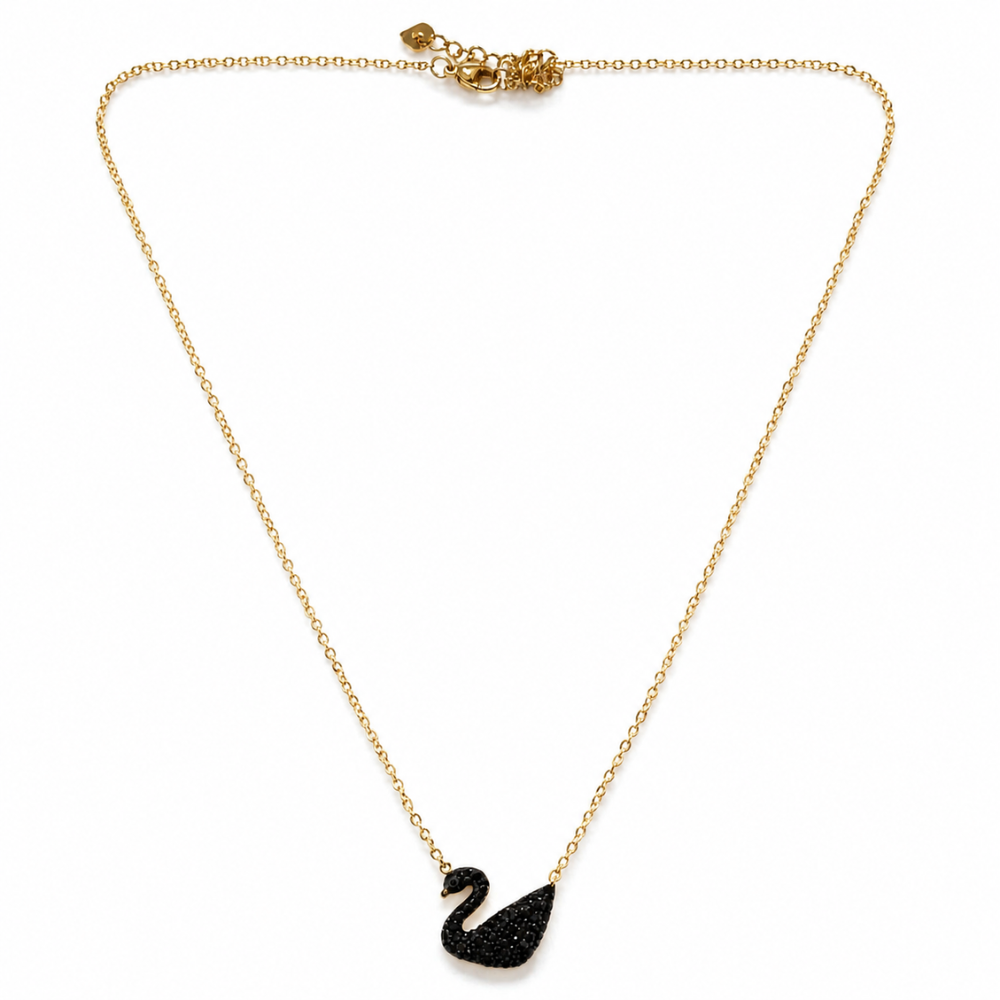 Black Swan Crystal Pendant Necklace for Women | Elegant Gold Chain Necklace | Luxury Minimal Fashion Jewelry