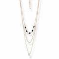 Luxury Layered Pearl & Black Stone Necklace for Women | Gold Multi Layer Crystal Pendant Necklace | Elegant Fashion Jewelry