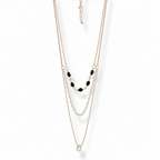 Luxury Layered Pearl & Black Stone Necklace for Women | Gold Multi Layer Crystal Pendant Necklace | Elegant Fashion Jewelry