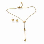 Minimal Butterfly Drop Necklace & Earrings Set for Women | Gold Butterfly Layered Jewelry Set | Elegant Fashion Accessories