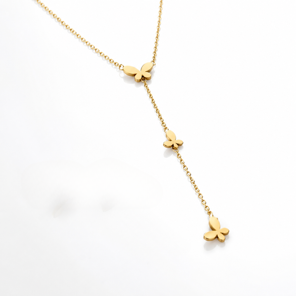 Minimal Butterfly Drop Necklace & Earrings Set for Women | Gold Butterfly Layered Jewelry Set | Elegant Fashion Accessories