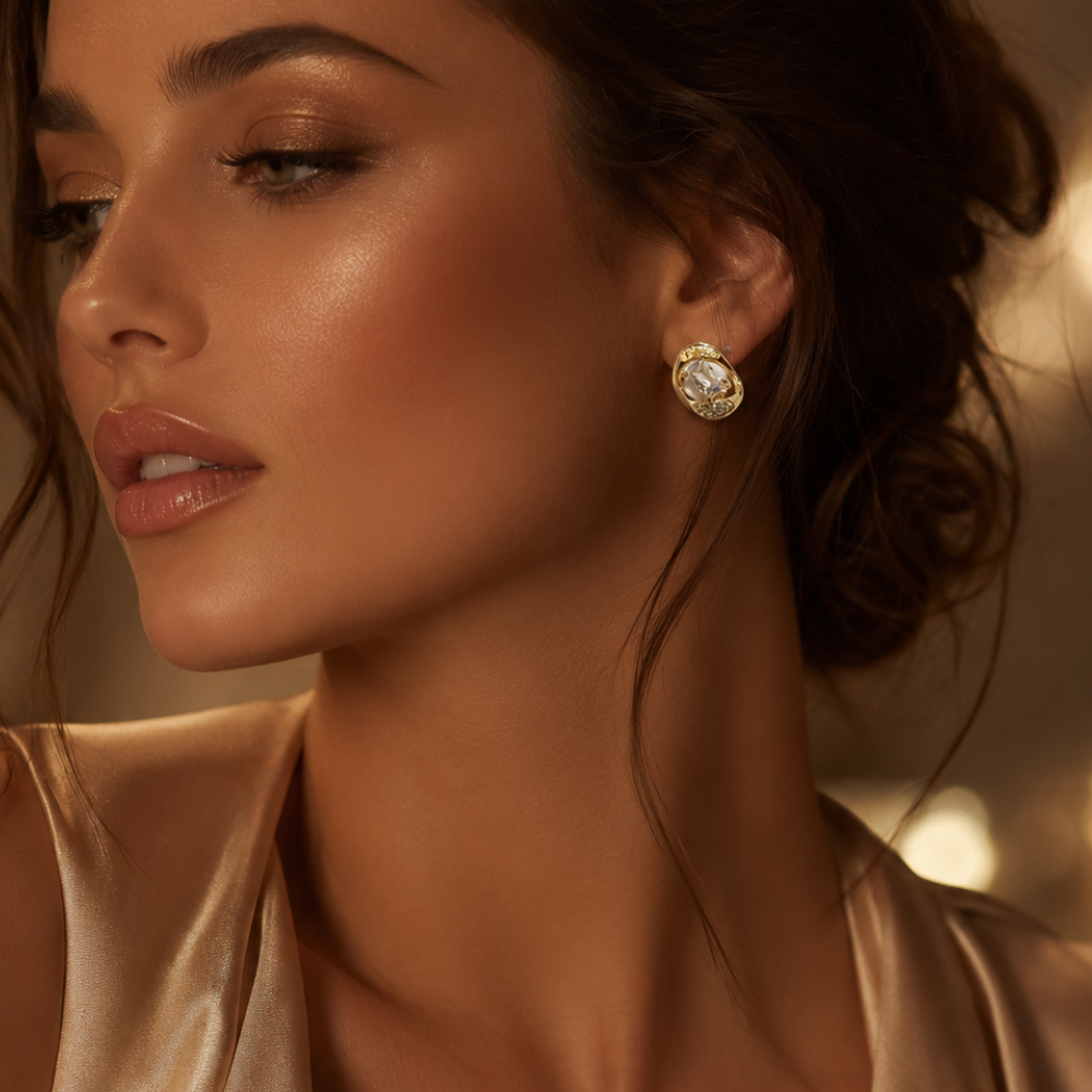 Luxury Crystal Stud Earrings for Women | Gold Plated Geometric Earrings | Elegant Party Wear Jewelry